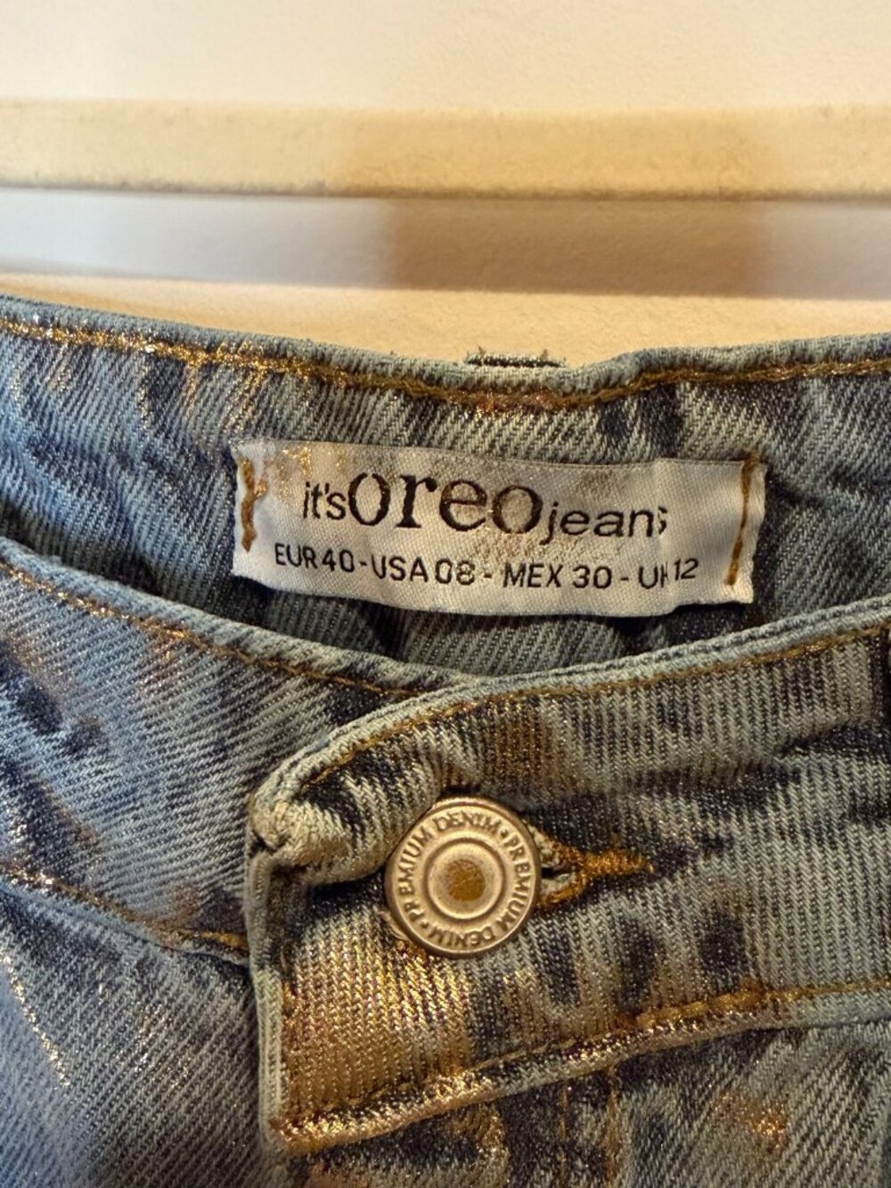 Itβs Oreo Jeans Metallic Gold Wide Leg Jeans Size 8 β¨ - Picture 5 of 6